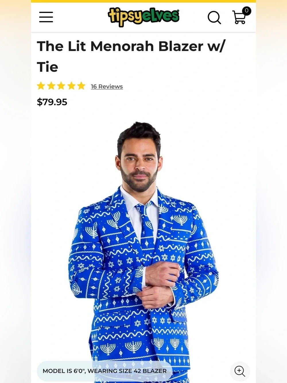 Tipsy Elves Men’s Hanukkah Blazer:tie, size 42 or Large. NWOT “The Lit Menorah”